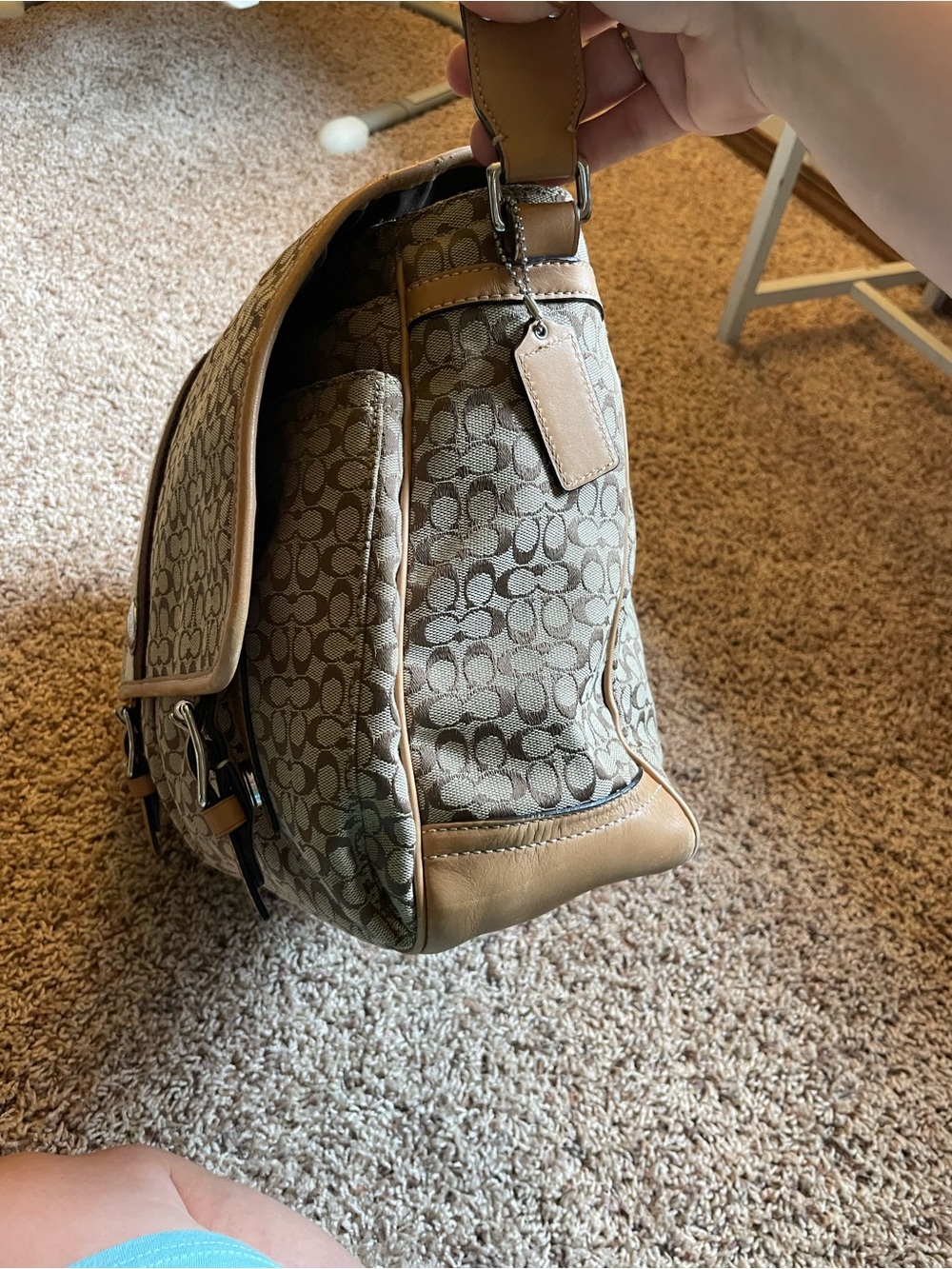 Coach Canvas Messenger Bag in Khaki and Tan with Stripe Detail - Picture 3 of 13
